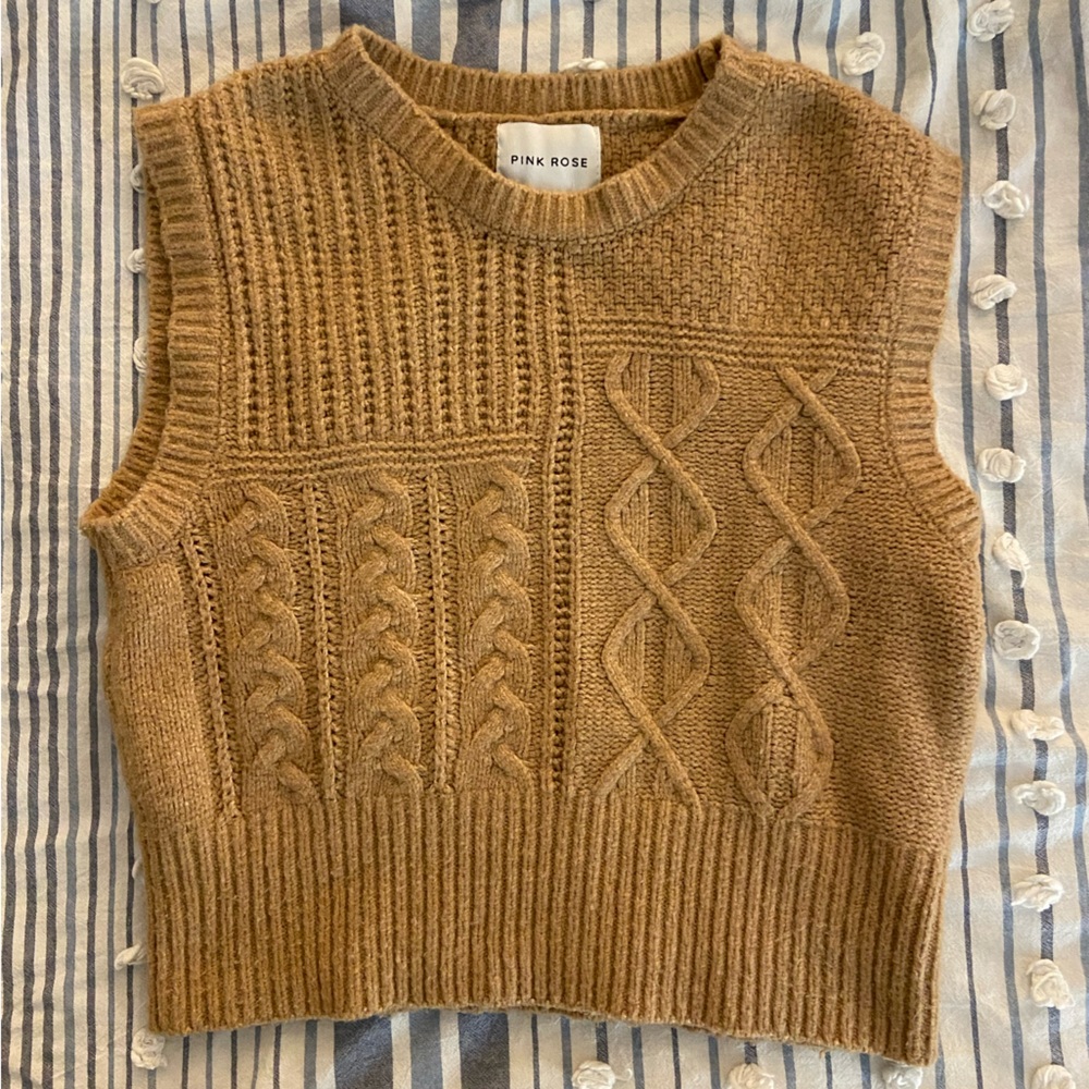Pink Rose Women's Brown Knit Sweater Vest